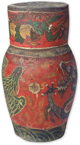 陶胎彩繪龍鳳酒壇