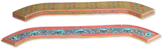 錦紙弓形“鳳戲牡丹點翠長頭面”團花盒