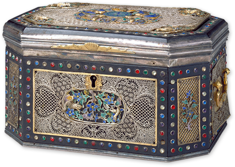 銀累絲嵌玻璃首飾盒