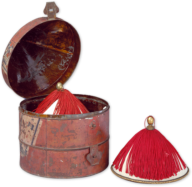 鐵皮紅漆雙層翰林院官員冠盒