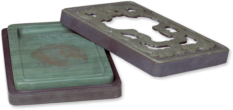 蟠螭紋鏤空松花江石硯盒