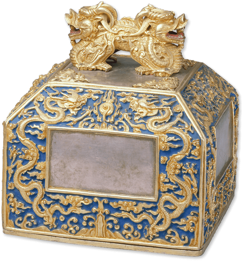 銀質藍地鏨金云龍紋印盒