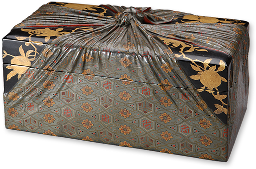 黑漆描金花果袱系紋長方形漆盒