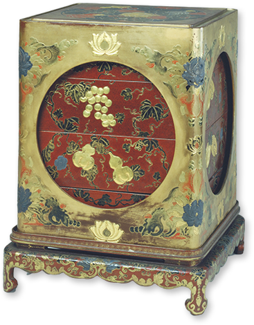 木胎識文描金銀花卉紋方套盒