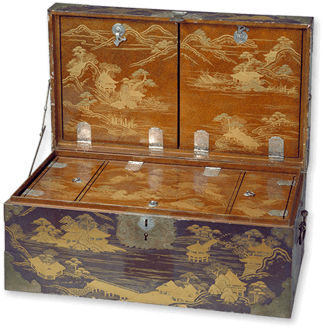 黑漆描金山水樓閣“圓音壽耋”套印盒