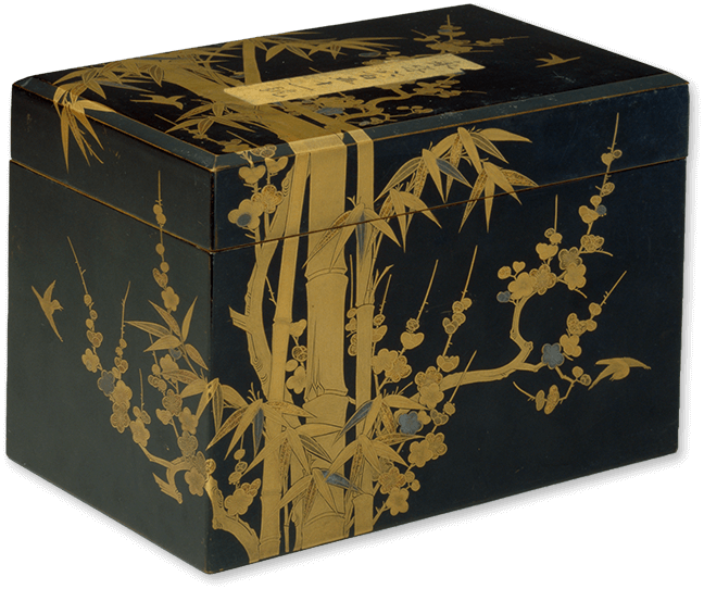 黑漆描金梅竹三屜印盒